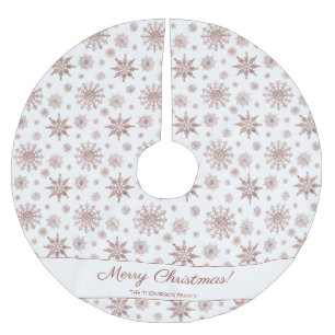 Faux Rose Gold Colour Looking Snowflakes & Text Brushed Polyester Tree Skirt
