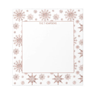 Faux Rose Gold Colour Looking Snowflakes & Text Notepad