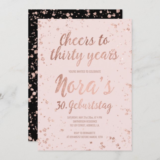 Faux rose gold confetti blush thirty 30th Birthday Invitation (Front/Back)