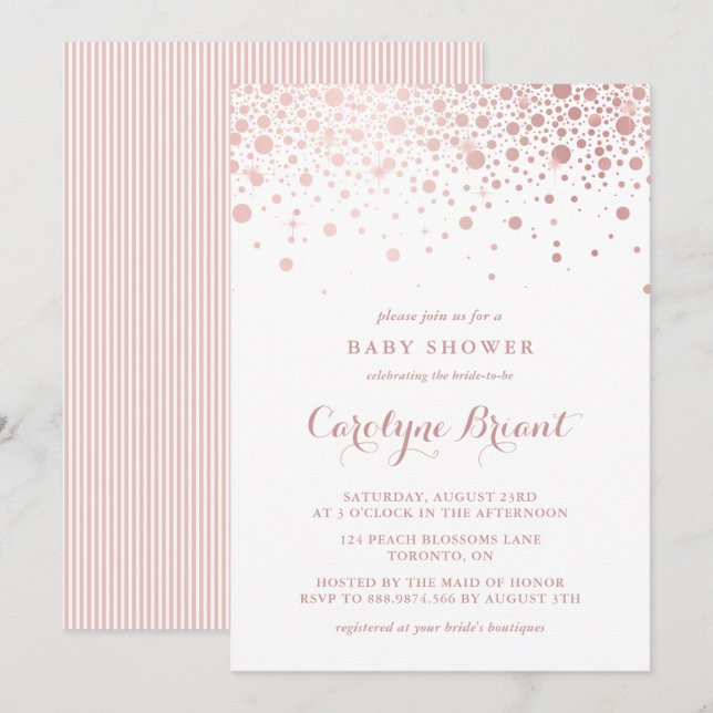 Faux Rose Gold Confetti Dots Baby Shower Invitation (Front/Back)