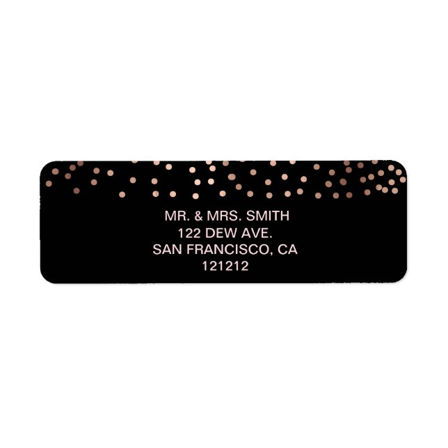 Faux Rose Gold Confetti Holiday Adresse de retour (Devant)