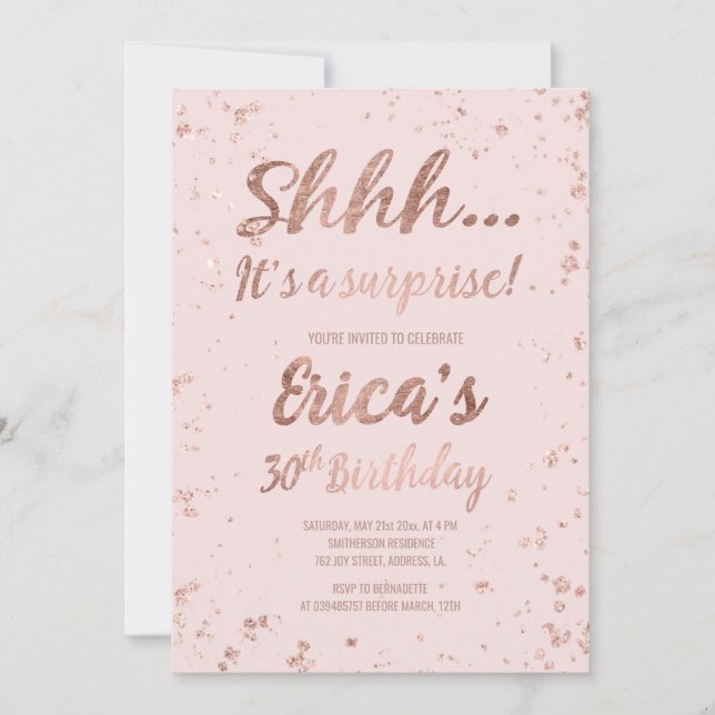 Faux rose gold confetti splatters blush pink 30th  invitation (Front)