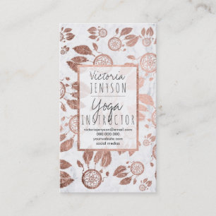 Faux rose gold dreamcatcher feathers marble yoga business card