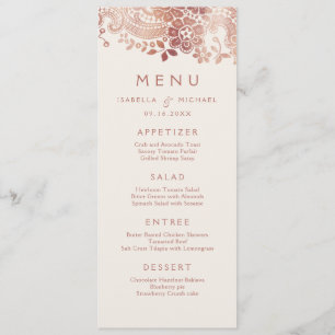 Faux rose gold elegant vintage lace wedding menu