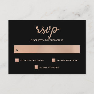 Faux Rose Gold et Noir Bokeh Coeur Mariage RSVP