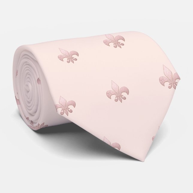 Faux Rose Gold Fleur de lis DIY Blush Pink Tie (Rolled)