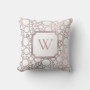 Faux Rose Gold Foil and White Bubbles w/ Monogram Throw Pillow