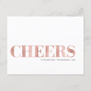 Faux Rose Gold Foil Cheers New Year's Postcard
