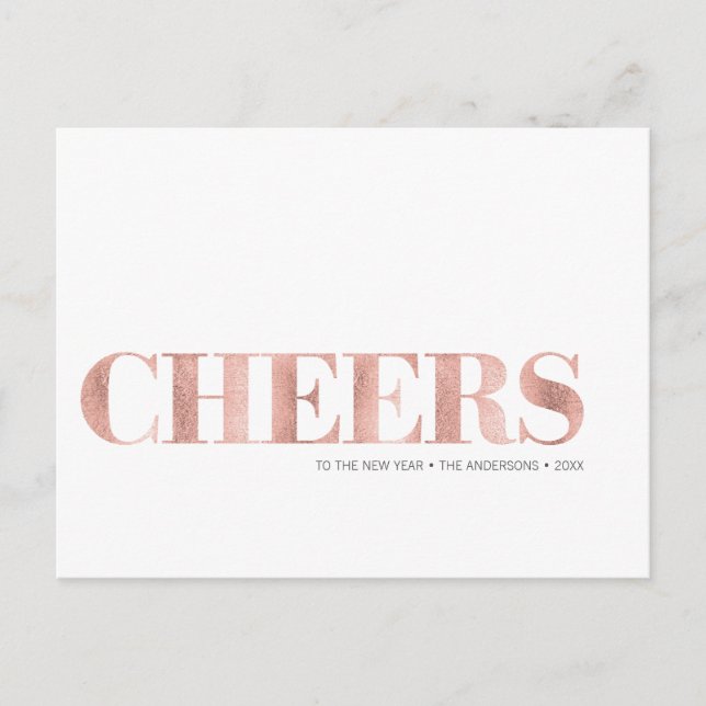 Faux Rose Gold Foil Cheers New Year's Postcard (Front)