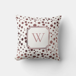 Faux Rose Gold Foil Circles with Monogram on White Throw Pillow