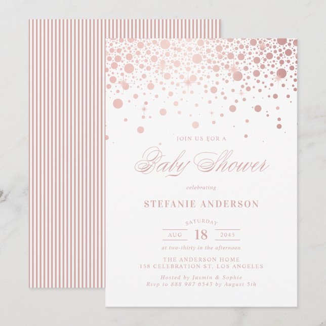 Faux Rose Gold Foil Confetti Baby Shower Invitation (Front/Back)