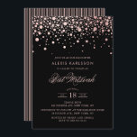 Faux Rose Gold Foil Confetti Black Bat Mitzvah Invitation<br><div class="desc">Invite family and friends to your daughter Bat Mitzvah with this modern and elegant invitation. It features faux rose gold confetti dots and stripes pattern on black background. Personalize by adding name,  date,  time,  venue and other event details. Matching items are available.</div>