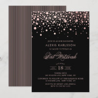 Faux Rose Gold Foil Confetti Black Bat Mitzvah