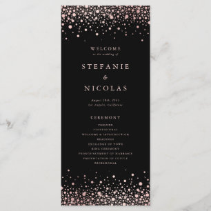 Faux Rose Gold Foil Confetti Dots Black Wedding Program