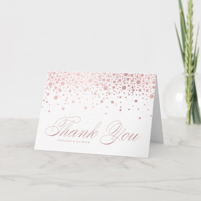 Faux Rose Gold Foil Confetti Dots Photo Wedding Thank You Card (Front)