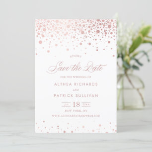 Faux Rose Gold Foil Confetti Dots Wedding Save The Date
