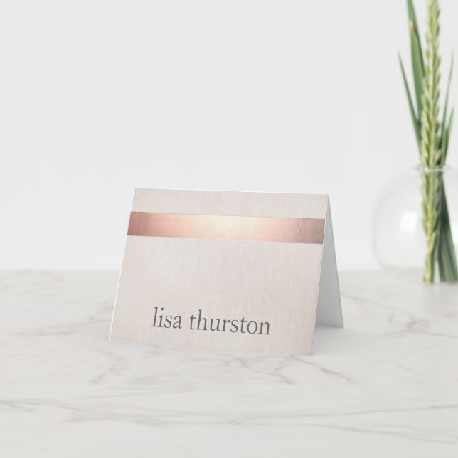 Faux Rose Gold Foil Elegant Modern Beige Linen Note Card (Front)