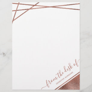 Faux Rose Gold Foil From The Desk Of & Custom Name Letterhead