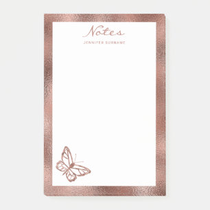 Faux Rose Gold Foil Look Butterfly & Custom Text Post-it Notes