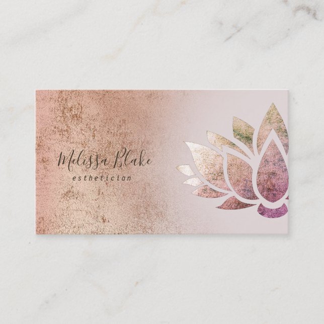 faux rose gold foil lotus logo business card (Front)