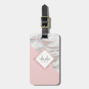 Faux Rose Gold Foil Marble Blush Pink MONOGRAM Luggage Tag