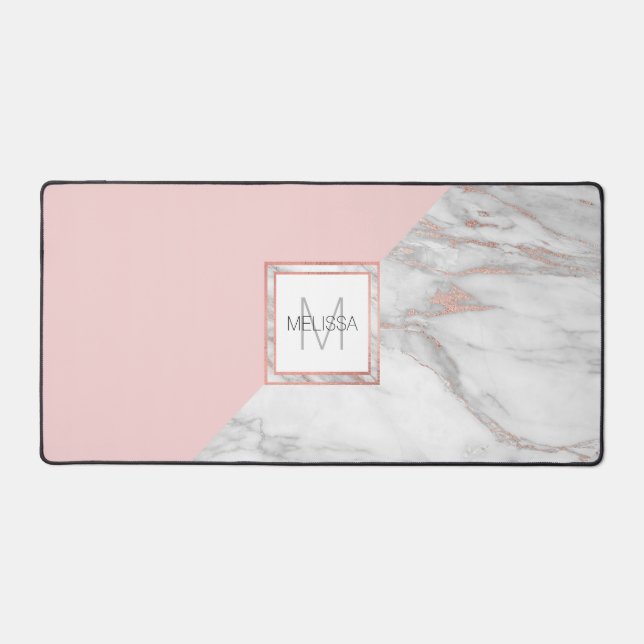 Faux Rose Gold Foil Marbre Blush Pink MONOGRAS (Recto)