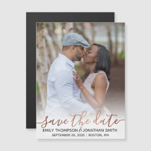 Faux Rose Gold Foil Photo Magnet Réservez la date