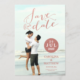 Faux Rose Gold Foil   Photo Save the Date Card