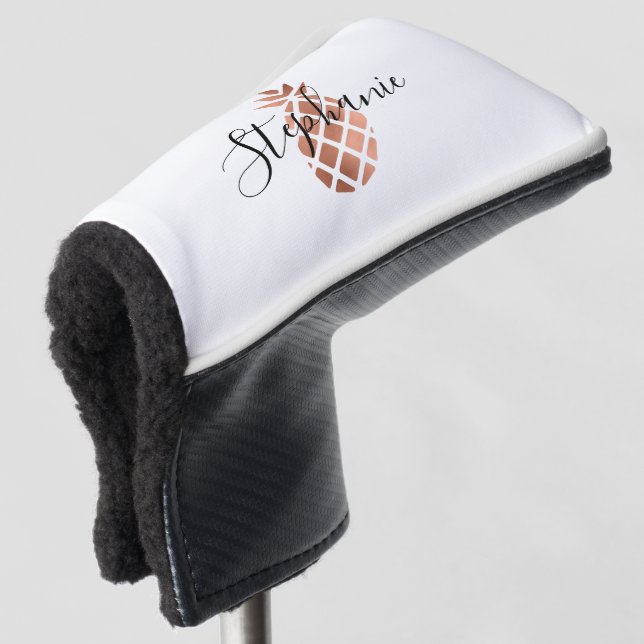 Faux Rose Gold Foil Pineapple Monogram Golf Head Cover (3/4 Front)