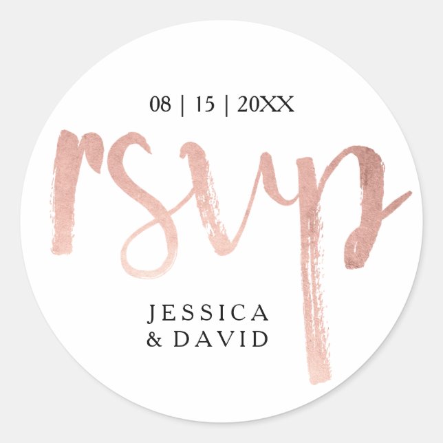 Faux Rose Gold Foil RSVP Classic Round Sticker (Front)