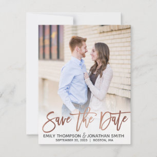 Faux Rose Gold Foil Script Photo Save the Date