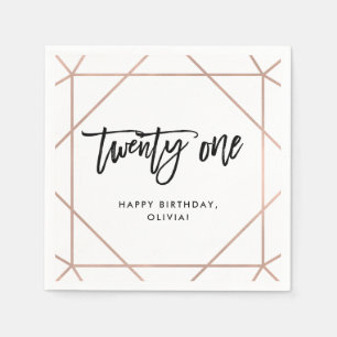 Faux Rose Gold Geometric 21st Birthday Napkin