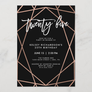 Faux Rose Gold Geometric   25th Birthday Party Invitation