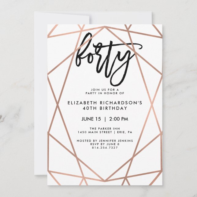 Faux Rose Gold Geometric | 40th Birthday Party Invitation (Front)