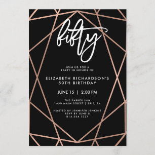 Faux Rose Gold Geometric   50th Birthday Party Invitation