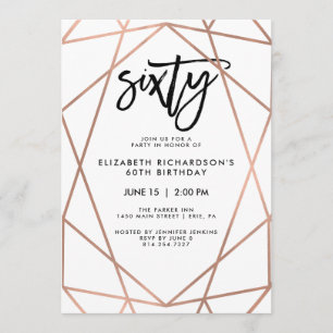 Faux Rose Gold Geometric 60th Birthday Party Invitation