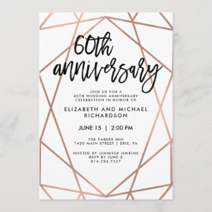 Faux Rose Gold Geometric 60th Wedding Anniversary Invitation