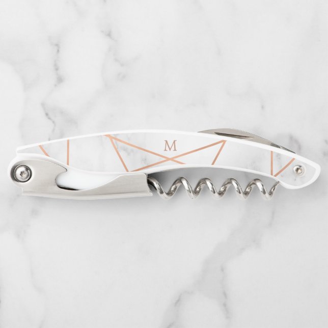 Faux Rose Gold Geometric and Marble Look Corkscrew (Front)