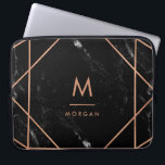 Faux Rose Gold Geometric | Black Marble Look Laptop Sleeve<br><div class="desc">This elegant design features a modern faux rose gold geometric lines pattern on a black,  marble look background. Personalize with your initial and name in matching text.</div>