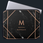 Faux Rose Gold Geometric | Black Marble Look Laptop Sleeve<br><div class="desc">This elegant design features a modern faux rose gold geometric lines pattern on a black,  marble look background. Personalize with your initial and name in matching text.</div>