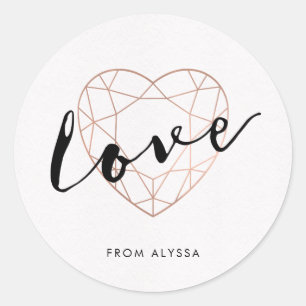 Faux Rose Gold Geometric Heart   Love Classic Round Sticker