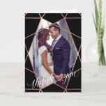 Faux Rose Gold Geometric Lines Photo Thank You<br><div class="desc">These stylish photo thank you cards are perfect for after your wedding. The front of the cards are black with a faux rose gold geometric diamond pattern, and the words "thank you" in trendy white calligraphy. Add your own wedding photo to the centre. The inside is easy to personalize with...</div>