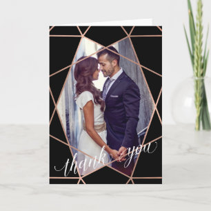 Faux Rose Gold Geometric Lines Photo Thank You Card