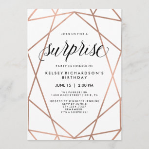 Faux Rose Gold Geometric Lines Surprise Party Invitation