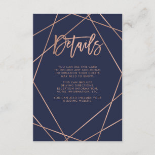 Faux Rose Gold Geometric   Navy Blue Guest Details Enclosure Card