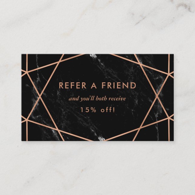 Faux Rose Gold Geometric on Black Marble Referral (Front)
