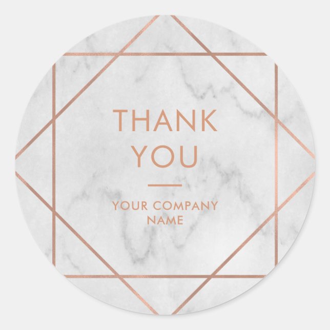 Faux Rose Gold Geometric on Marble | Thank You Classic Round Sticker (Front)