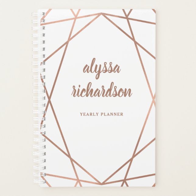 Faux Rose Gold Géométrique moderne en blanc (Devant)