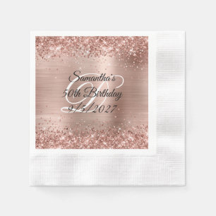 Faux Rose Gold Glitter and Foil 50th Birthday Napkin