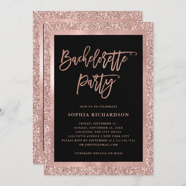 Faux Rose Gold Glitter | Bachelorette Party Invitation (Front/Back)